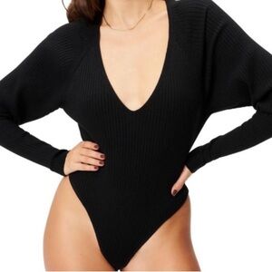 Good American Deep V Black Bodysuit